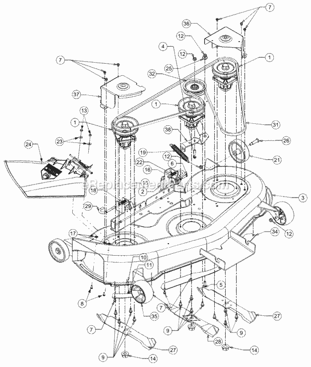 Mower Deck 46 Inch Diagram and Parts List for LT1022 13AB11CH710, 13AB11CH712 Cub Cadet Lawn Tractor